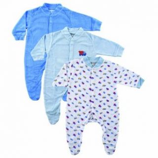 Luvable Friends 3 Pack Terry Sleep N Play With Snap Front, Blue 6 9 Months Clothing