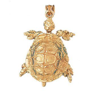14K Yellow Gold Turtles 3 D Moveable Pendant Jewelry