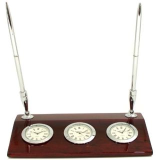 Bey Berk International Triple Time Zone Desk Clock with Pen Set   Desktop Clocks