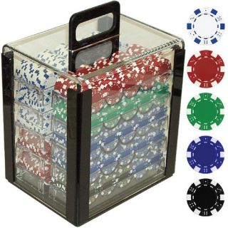 Trademark Poker 11.5g Dice Striped Poker Set in Acrylic Carrier   1000 Chips   Poker Accessories