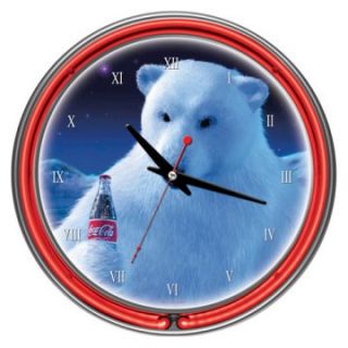 Coca Cola Polar Bear with Coke Bottle 14 in. Neon Clock   Wall Clocks
