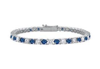 Created Sapphire and Cubic Zirconia Prong Set 10K White Gold Tennis Bracelet 2.00 CT TGW SUMMI Jewelry