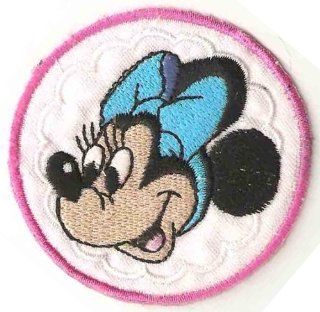 Minnie Mouse Head w blue bow pink circle Disney Embroidered Iron On / Sew On Patch Applique 