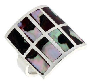 Sterling Silver Square shaped Shell Ring, w/Colorful Mother of Pearl Inlay, 7/8 inch (22 mm) wide Jewelry