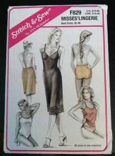 UNCUT & OOP STRETCH & SEW by ANN PEARSON F829 MISSES' LINGERIE SEWING PATTERN   FULL SLIP, HALF SLIP, CAMISOLE, TEDDY, 5 DIFFERENT STLYES / TYPES OF PANTIES   BUST SIZES 30"   46"