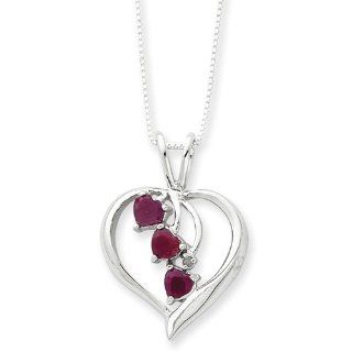 Sterling Silver Heart with Cascading Rubies Necklace Jewelry