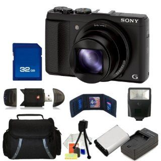 Sony DSC HX50V/B 20.4MP Digital Camera with 3 Inch LCD Screen (Black) Kit. Includes 32GB Memory Card, High Speed Memory Card Reader, Extended Life Replacement Battery, Slave Flash & More  Digital Camera Accessory Kits  Camera & Photo