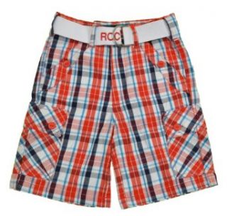 Rocawear Boys "Grid Breakers" Belted Cargo Shorts Fiery Red Plaid Clothing