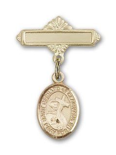 JewelsObsession's 14K Gold Baby Badge with St. Bernard of Clairvaux Charm and Polished Badge Pin Jewels Obsession Jewelry