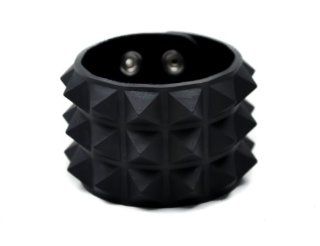 3 Row Black Pyramid Stud Rubber Wristband Vegan Friendly Jewelry