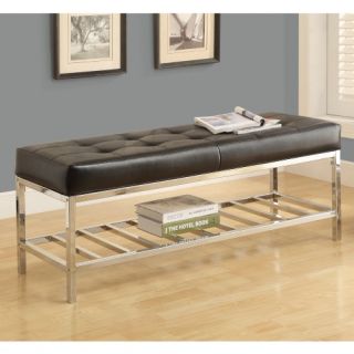 Monarch 48 in. Metal Bench with Leather Cushion   Black / Chrome   Indoor Benches