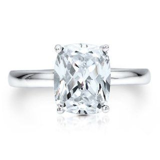 Sterling Silver 925 Cubic Zirconia Cushion Cut Solitaire Ring   Nickel Free Engagement Wedding Ring Size 7 BERRICLE Jewelry