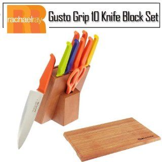 Furi FUR859 Rachael Ray Gusto Grip Basic 10 Piece Knife Block Set With Wusthof Bamboo Cutting Board Kitchen & Dining