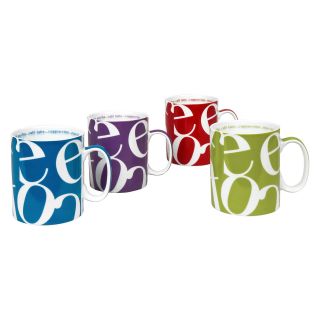Konitz Script Collage Coffee Mugs in Assorted Colors   Set of 4   Coffee Mugs