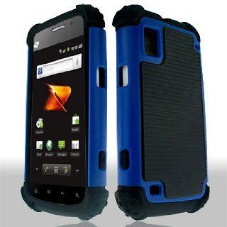 ZTE Warp N860 N 860 Dual Layer Combo 2 in1 Impact Hard Plastic Rubberized Back and Silicone Skin Soft Gel Case Cover Snap Blue Black Cell Phones & Accessories