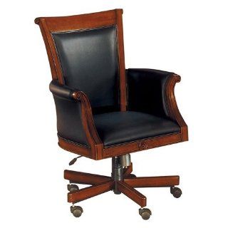 DMI Office Furniture 7480 836 Antigua Executive High Back Chair with Wood/Upholstered Arms in Black Leather, Cherry   Adjustable Home Desk Chairs
