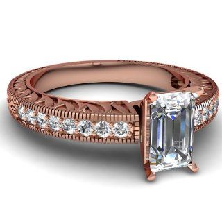 0.65 Ct Emerald Cut VS2 F Color Diamond Milgrain Engagement Ring 14K GIA Jewelry