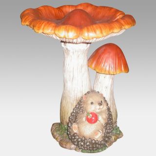 Resin Hedgehog with Mushrooms Statue   Garden Statues