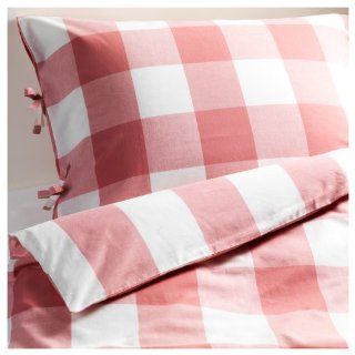Ikea Emmie Ruta 3pc Queen Duvet Quilt Cover 100 Percent Cotton Pink White   Duvet Cover Sets