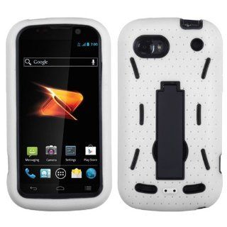 MYBAT AZTEN861HPCSYMS002NP Symbiosis Dual Layer Protective Hybrid Case with Kickstand for ZTE Warp Sequent N861   1 Pack   Retail Packaging   Black/White Cell Phones & Accessories