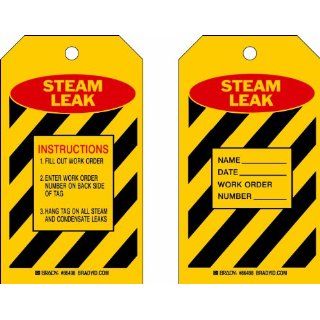Brady 86498 7" Height x 4" Width, Heavy Duty Polyester (B 837), Red/Black on Yellow Steam Leak Tags (10 Tags) Industrial Lockout Tagout Tags