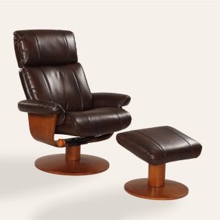 MAC Motion Oslo Air Massage Bonded Leather Swivel Recliner with Ottoman   Espresso   Home Theater Seating