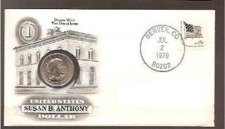 SUSAN B. ANTHONY DOLLAR FIRST DAY OF ISSUE DENVER MINT COIN & COVER 