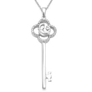 Sterling Silver Diamond Mom and Child Key Pendant Necklace (1/10 cttw, I J Color, I2 I3 Clarity), 18" Jewelry