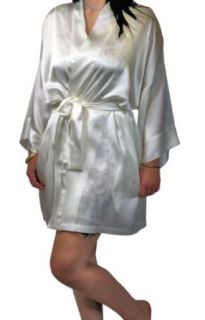 Exotic Silks Womens Bridal White Silk Kimono Style Robe Clothing