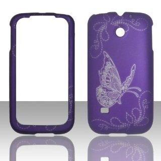2D Purple Butterfly Huawei Ascend II 2 M865 / Prism Cricket, U.S. Cellular, T Mobile Hard Case Snap on Rubberized Touch Case Cover Faceplates Cell Phones & Accessories