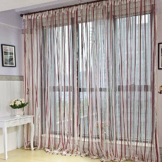 Decorative Modern Red and White Stripe Sheer Window Curtain/drape/panel (84''l or 95''l) (52wx84l Red)   Throw Pillow Covers