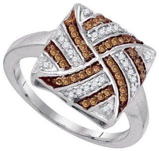 0.25 Carat (ctw) 10K White Gold Round Cut White & Cognac Diamond Ladies Micro Pave Right Hand Ring 1/4 CT Jewelry