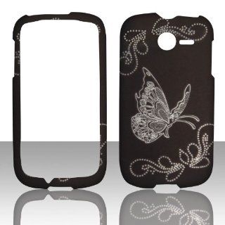 2D Butterfly on Black Huawei Ascend Y M866 TracFone , U.S.Cellular Case Cover Hard Phone Case Snap on Cover Rubberized Touch Faceplates Cell Phones & Accessories