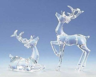 Set of 2 Icy Crystal Prancing and Seated Reindeer Animal Christmas Figures   Reindeer Decorations