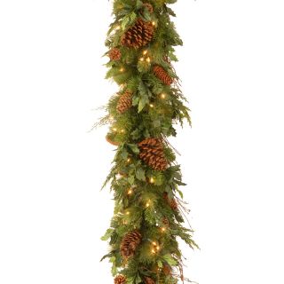 6 ft. Decorative Collection Juniper Mix Pine Pre Lit Garland   Christmas Garland