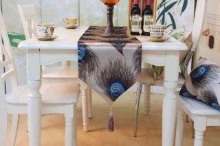 Quality Short Floss Beautiful Peacock Feather Pattern Table Runner/tablecloth/bed Flag Size Customizing Accepted (32*200cm(12.6"X78.7"))  