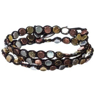 Multi Tone Batu Dots with Black Cord Wrap Bracelet Jewelry