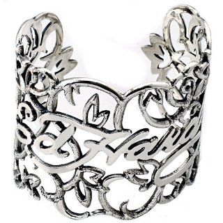 Ed Hardy Logo Women's Wrist Cuff Bracelet In White Alloy Jewelry