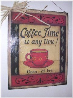 Coffee Time Is Any Time Open 24 Hours Wooden Kitchen Wall Art Sign   Decorative Signs