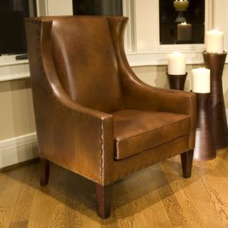 Bristol Leather Top Grain Accent Chair in Rustic   Club Chairs