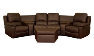 Baxton Studio Arviragus Leather Curved 7 Piece Home Theater Sectional   Brown   Home Theater Seating