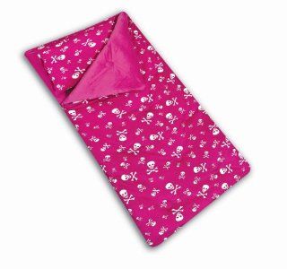 Thro Ltd. Skull & Crossbone Collection Microluxe 60 by 65 Sleeping Bag with Attached Pillow, Pink/White   Bed In A Bag