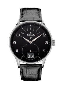 Edox Les Vauberts Black Dial Black Leather Mens Watch 34005 3N NBN Edox Watches