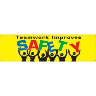 Accuform Signs MBR870 Reinforced Vinyl Motivational Safety Banner "Teamwork Improves SAFETY" with Metal Grommets, 28" Width x 8' Length Industrial Warning Signs