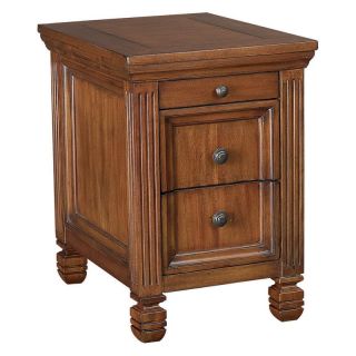 Hammary Hidden Treasures Rectangular Chairside Table with Cup Holders   Oak   End Tables