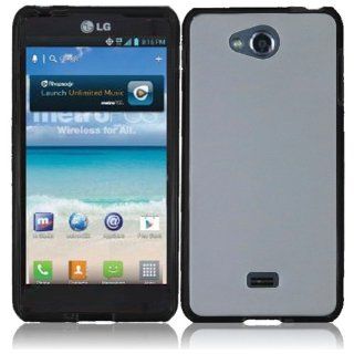 For LG Spirit 4G MS870 PC+TPU Softgrip Hard Hybrid Gummy Gel Case Cover BLACK/CLEAR Accessory Cell Phones & Accessories
