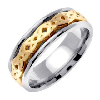 Infinity Knot Celtic Men's 7 mm 18K Gold and Platinum Comfort Fit Wedding Band Jewelry