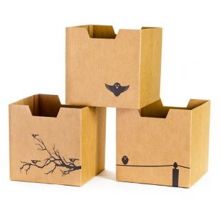 Sprout Bird Print Cardboard Cubby Bins   3 pack   Toy Storage