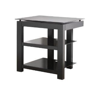 PLATEAU SL 3V 26 B BG Wood and Glass TV Stand, 26 Inch, Black Satin Paint Finish   Television Stands