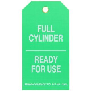 Brady 17926 3" Width x 5 3/4" Height, B 851 Economy Polyester, White on Green Cylinder Status Tag, Front and Back Legend "Full Cylinder Ready For Use" (Pack of 10) Industrial Warning Signs